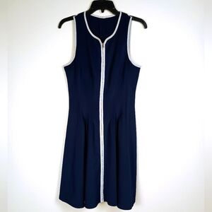 Betsy Johnson Navy Blue Sleeveless Full Zipper Dress with White Trim